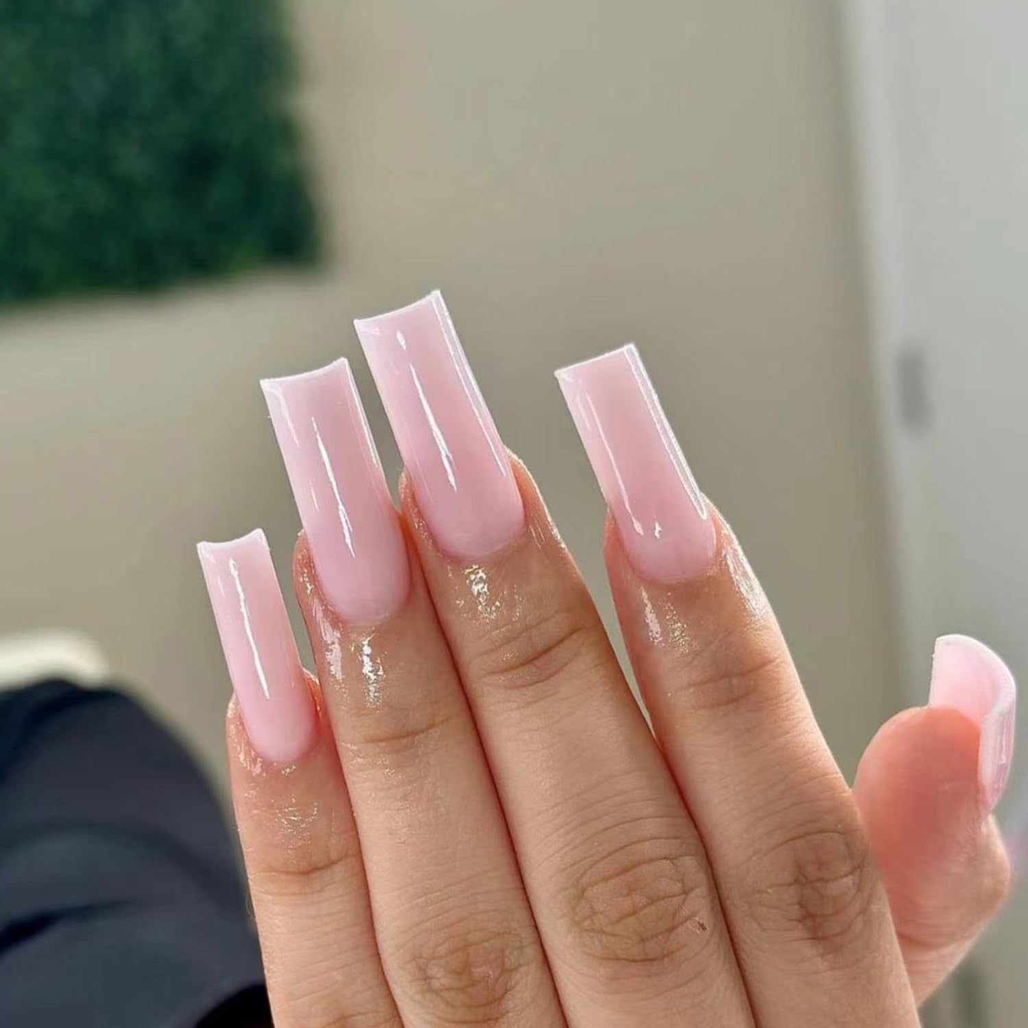 Light Pink Square Press-On Nails, Long Glossy Full Cover, 24 Pcs