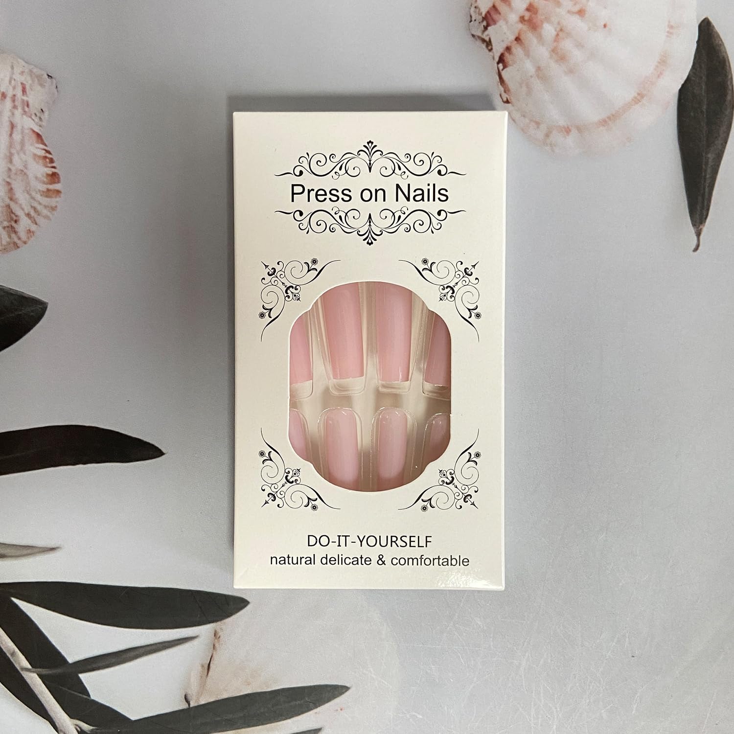 Light Pink Square Press-On Nails, Long Glossy Full Cover, 24 Pcs - Image 6