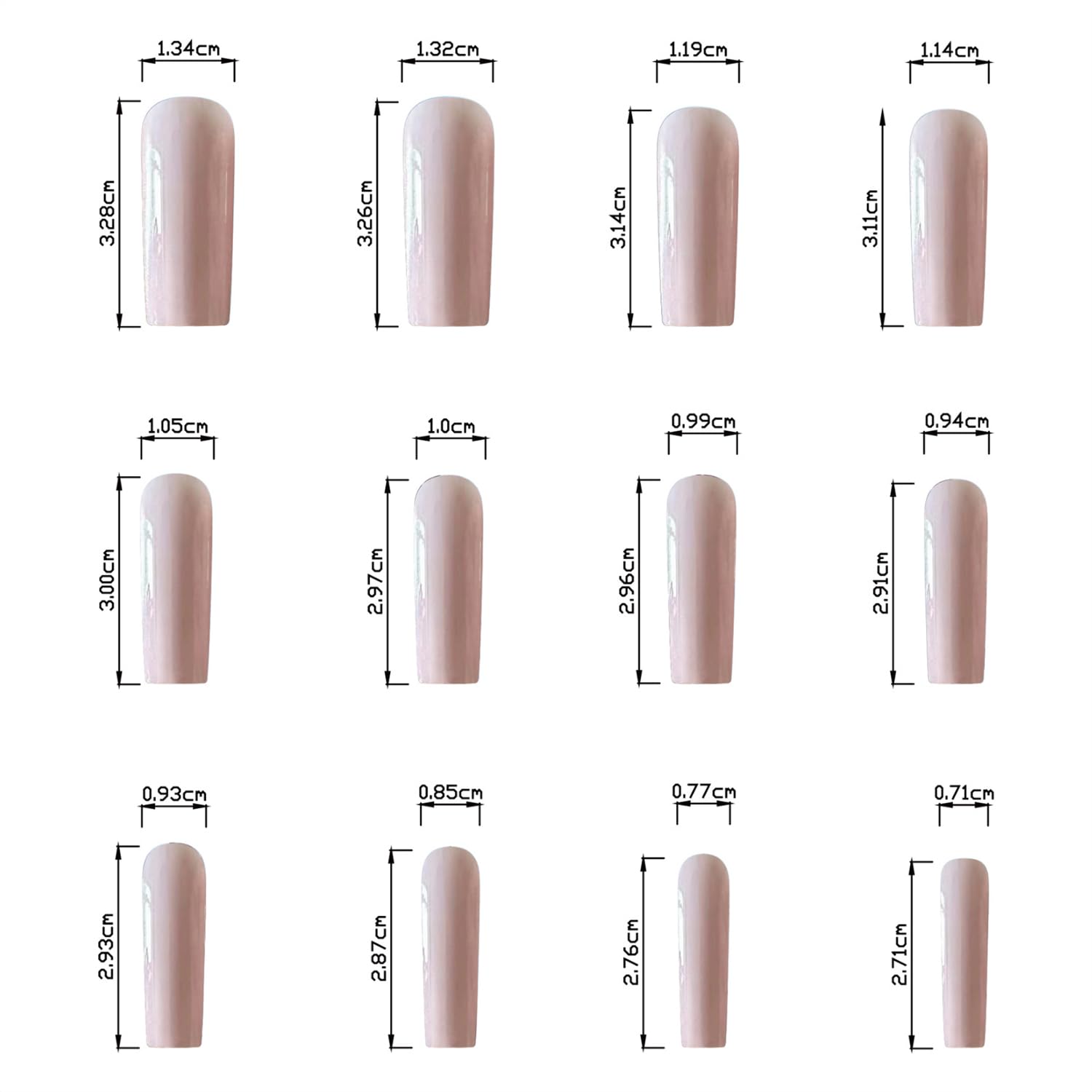 Light Pink Square Press-On Nails, Long Glossy Full Cover, 24 Pcs - Image 3