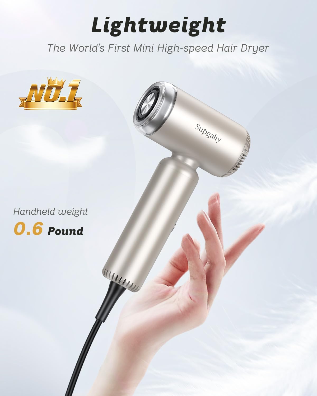 Lightweight Travel Hair Dryer with Brushless Motor, Ionic, Diffuser & Wall Mount - Image 2