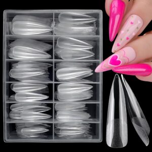 LuckForever 240pc XL Clear Stiletto Gel Nail Tips for Acrylic Extensions