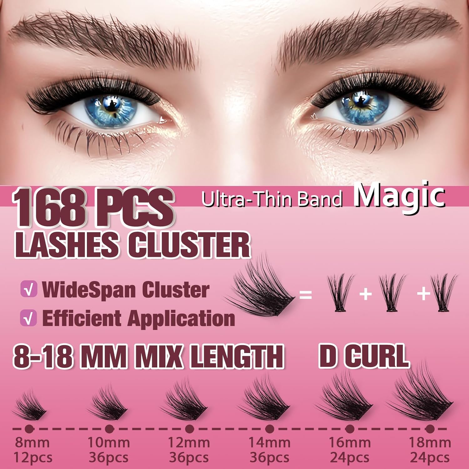 Magic Lash 8-18mm D Curl Fluffy Eyelash Cluster Kit with Ultra-Thin Band - Image 2