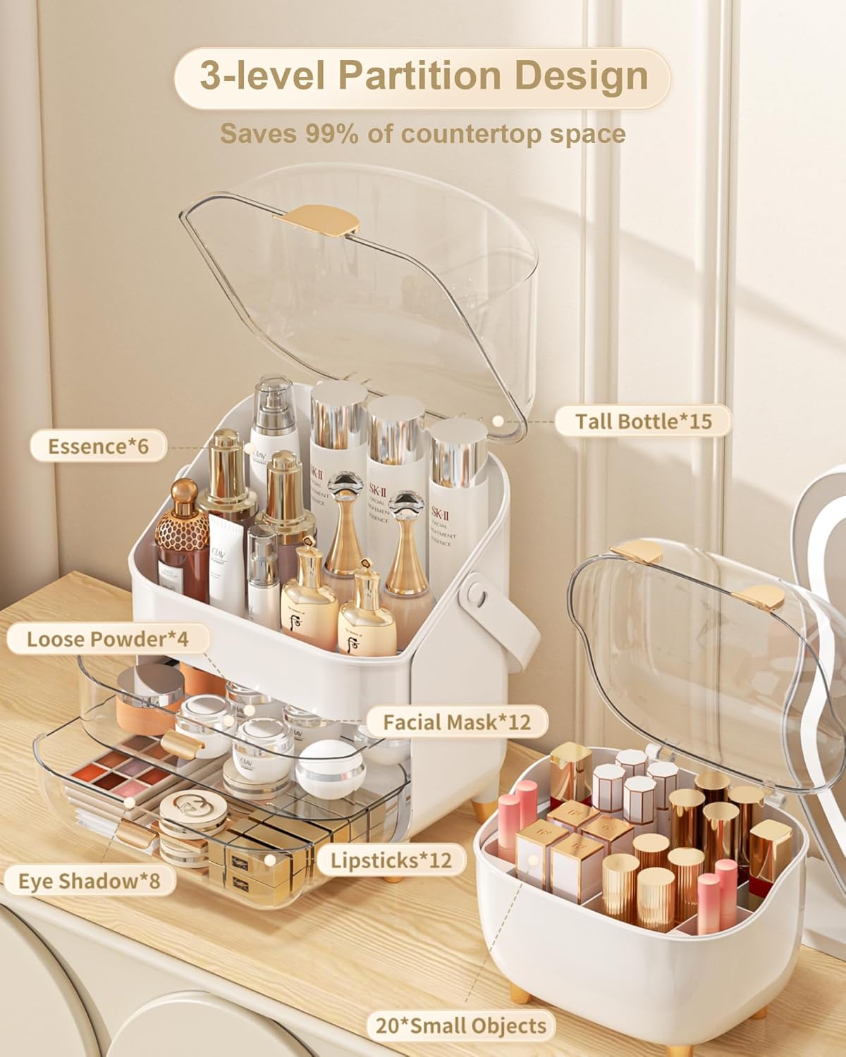 Makeup and Skincare Organizer with Lipstick Holder for Vanity and Bathroom - Image 5