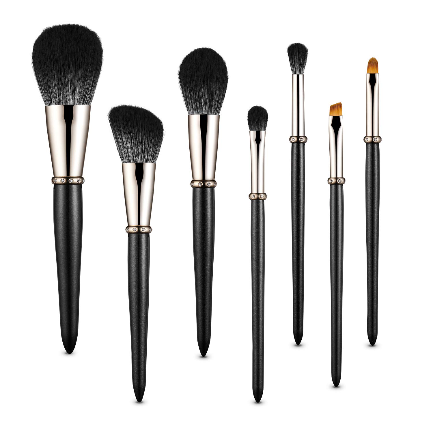 Makeup Brushes, 7Pcs Premium Synthetic Contour Concealers Foundation Powder Eye Shadows Eyebrow Makeup Brushes, Portable Travel Makeup Brush Sets (Black)