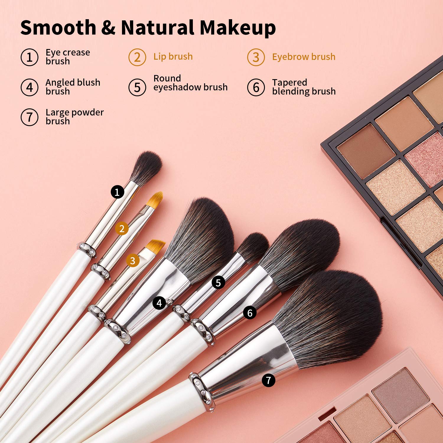 Makeup Brushes, 7Pcs Premium Synthetic Contour Concealers Foundation Powder Eye Shadows Eyebrow Makeup Brushes, Portable Travel Makeup Brush Sets (White) - Image 2