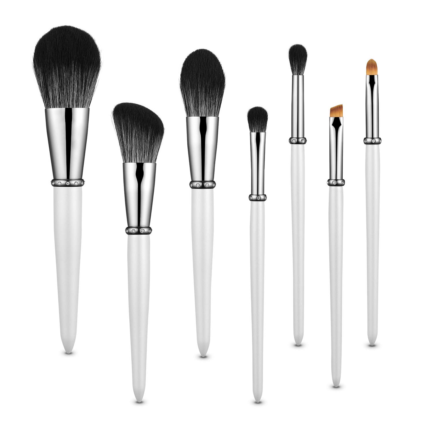 Makeup Brushes, 7Pcs Premium Synthetic Contour Concealers Foundation Powder Eye Shadows Eyebrow Makeup Brushes, Portable Travel Makeup Brush Sets (White)