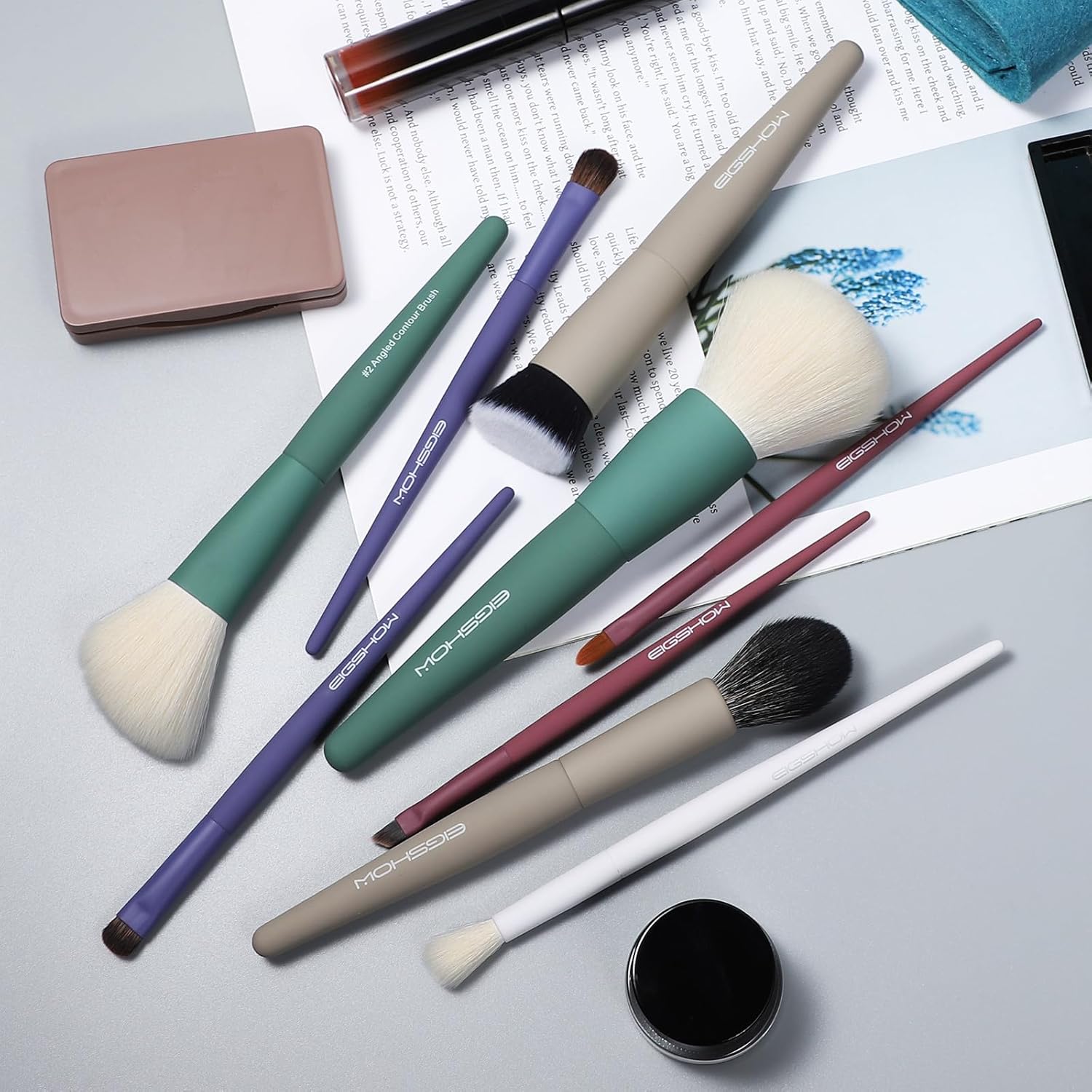 Makeup Brushes, EIGSHOW 5 Color Essential Kabuki Makeup Brush Set with Ultra-soft Synthetic Fibers for Powder Blush Concealers Contouring Highlighting Birthday Gift Set Travel Makeup Brush(Cool Color) - Image 5