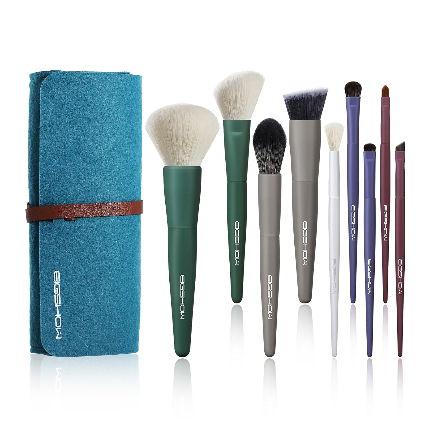 Makeup Brushes, EIGSHOW 5 Color Essential Kabuki Makeup Brush Set with Ultra-soft Synthetic Fibers for Powder Blush Concealers Contouring Highlighting Birthday Gift Set Travel Makeup Brush(Cool Color)