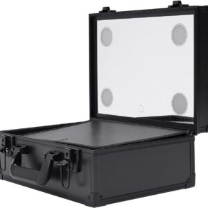 Makeup Case,Makeup Artist Organizer Kit,Cosmetic Organizer Box with 4 LED Lights USB Slot and 7 Compartments,Adjustable Color and Brightness,Lasting for 3-5 Hours(Small Size)