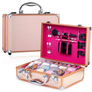 Makeup Kit for Girls and Women-Carry All Makeup Train Case with Pro Makeup and Full Starter Cosmetics Set (GOLD)