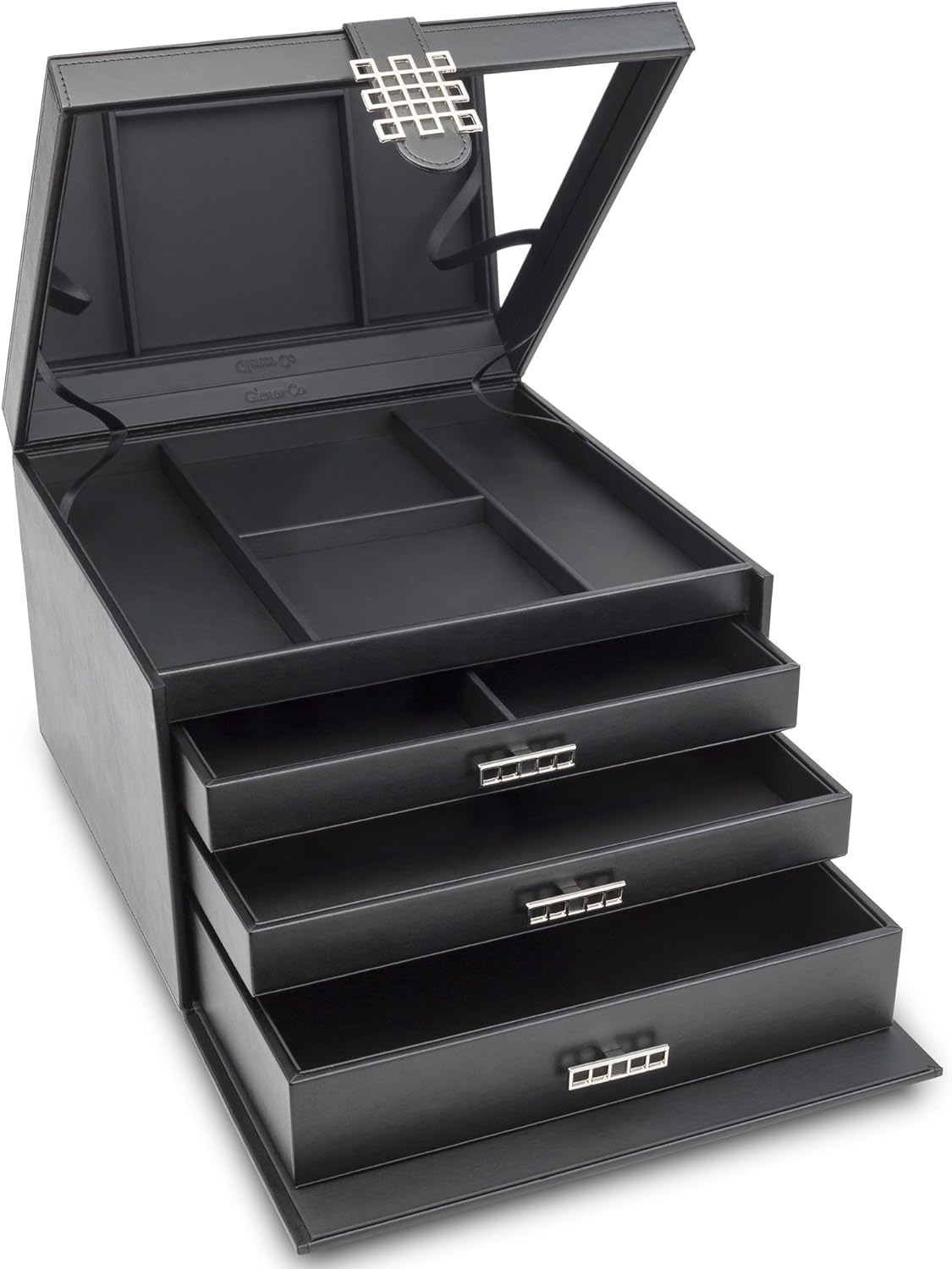 Extra Large Black PU Leather Makeup Organizer with 4 Drawers & Mirror - Image 6