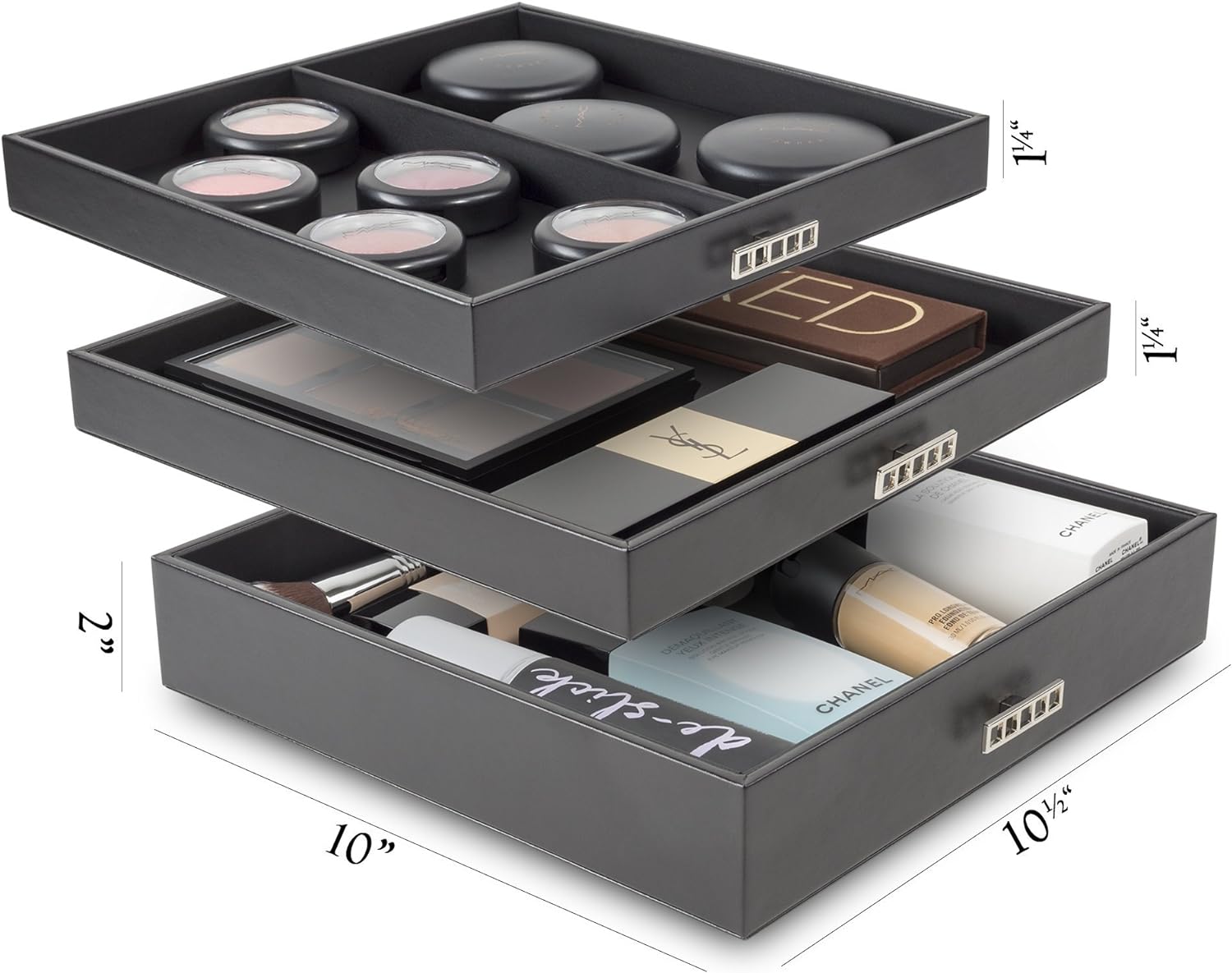 Extra Large Black PU Leather Makeup Organizer with 4 Drawers & Mirror - Image 4