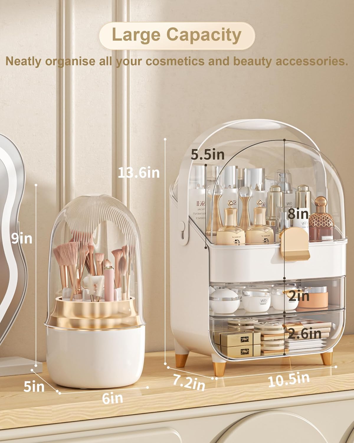 Makeup Organizer & Skincare Holder with Brush Holder for Vanity & Dresser - Image 2