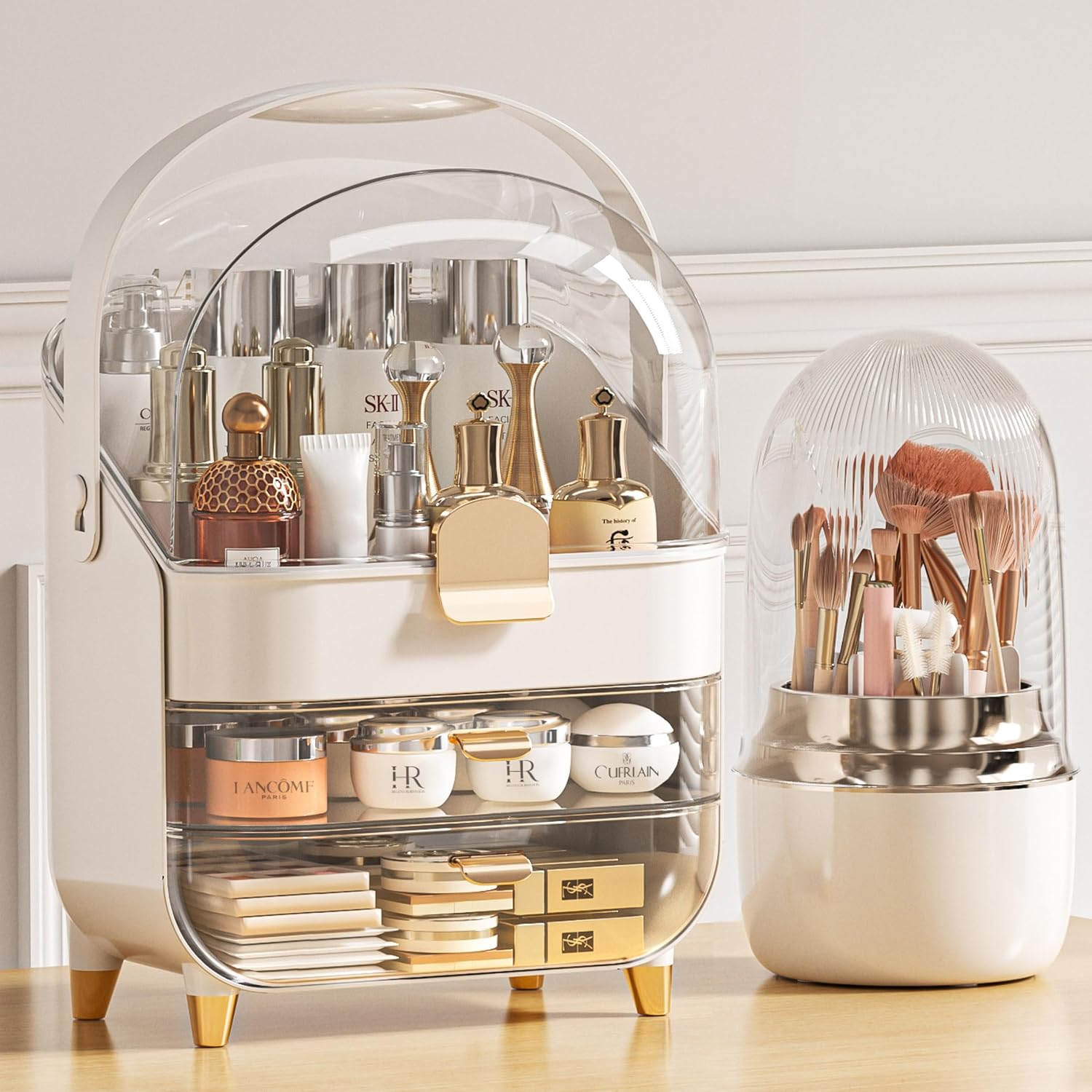 Makeup Organizer & Skincare Holder with Brush Holder for Vanity & Dresser