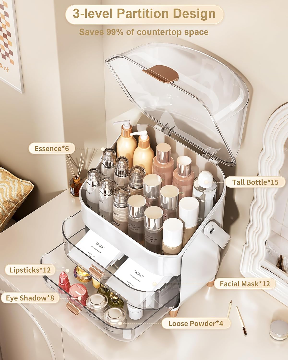 Makeup Organizer with Drawers - Skincare Holder for Vanity and Bathroom Countertop - Image 6