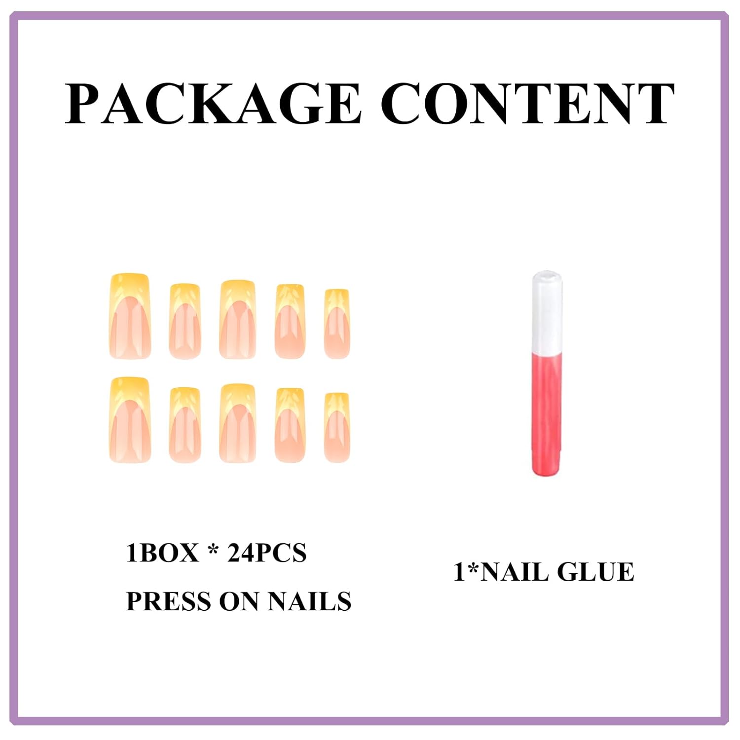 MERVF 24pcs Ombre Yellow 3D French Tip Square Press-On Nails - Image 4