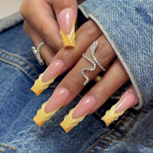 MERVF 24pcs Ombre Yellow 3D French Tip Square Press-On Nails