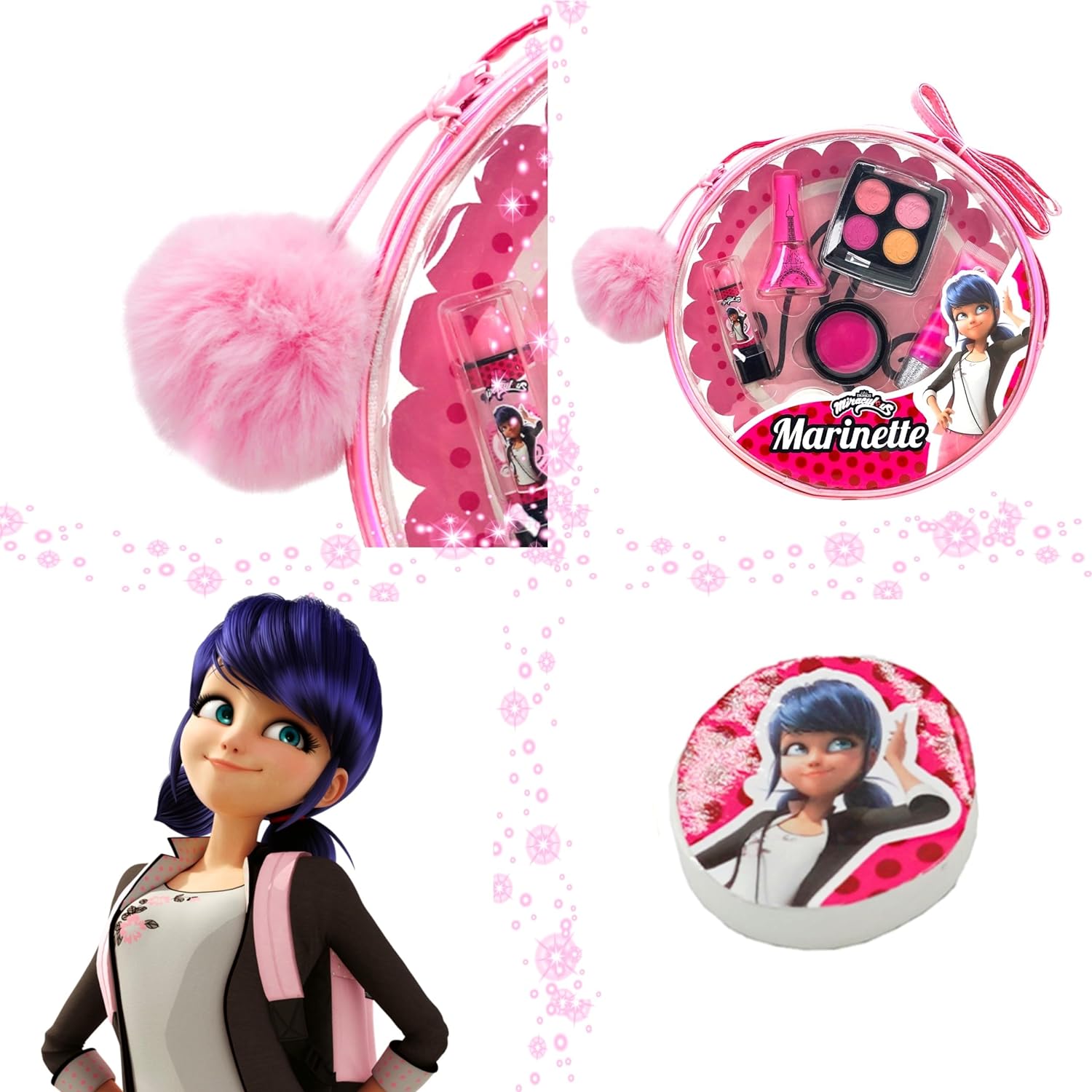 Miraculous Ladybug Kids Makeup Set - 10 Piece Bag with Nail Polish, Hair Chalk, Stickers & More - Safe, Non-Toxic Pretend Play Cosmetics - Marinette Themed Makeup Kit for Children - Image 5