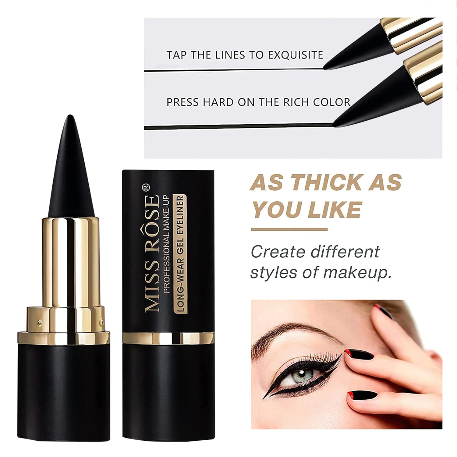 Miss Rose M Smudge-Proof Black Gel Eyeliner Pencil for Women and Girls - Image 7