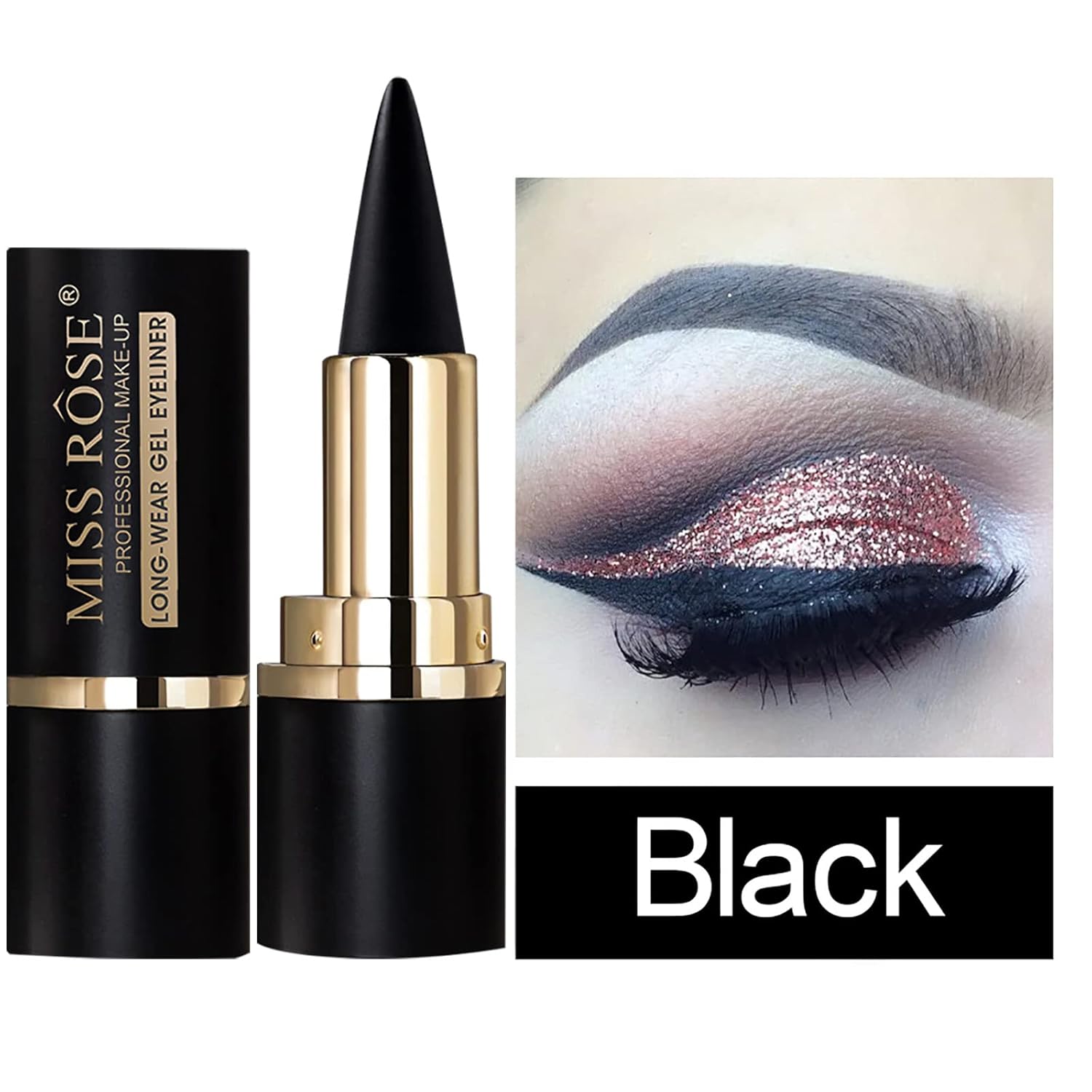 Miss Rose M Smudge-Proof Black Gel Eyeliner Pencil for Women and Girls - Image 2