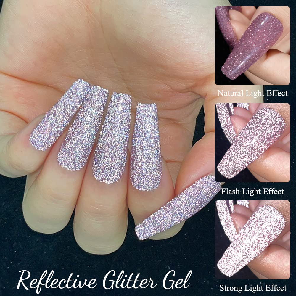 MIZHSE Reflective Glitter Gel Nail Polish, Shimmery Gel Polish Set 10ml Sparkly Shiny Gel Soak Off UV LED Nail Art Varnish Manicure Kit DIY at Home - Image 5