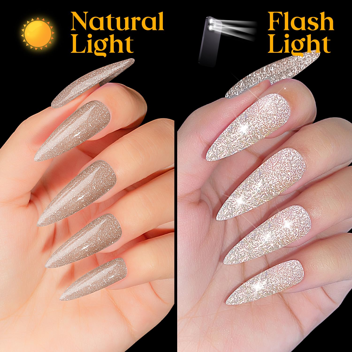 MIZHSE Reflective Glitter Gel Nail Polish, Shimmery Gel Polish Set 10ml Sparkly Shiny Gel Soak Off UV LED Nail Art Varnish Manicure Kit DIY at Home - Image 4