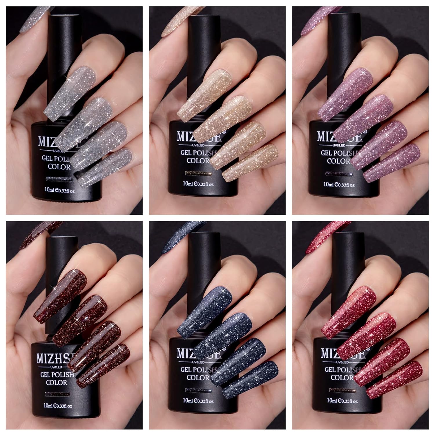 MIZHSE Reflective Glitter Gel Nail Polish, Shimmery Gel Polish Set 10ml Sparkly Shiny Gel Soak Off UV LED Nail Art Varnish Manicure Kit DIY at Home - Image 3