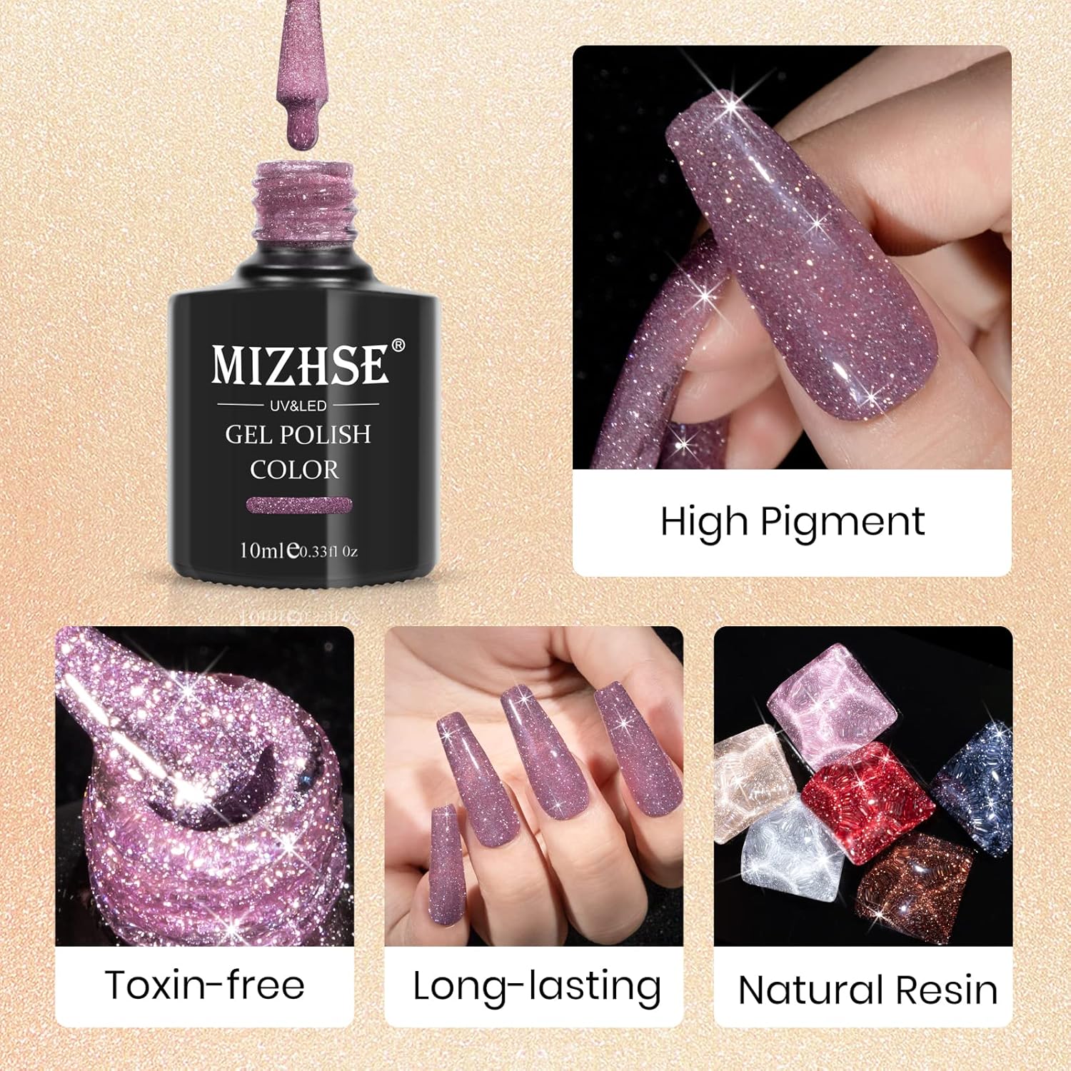 MIZHSE Reflective Glitter Gel Nail Polish, Shimmery Gel Polish Set 10ml Sparkly Shiny Gel Soak Off UV LED Nail Art Varnish Manicure Kit DIY at Home - Image 7