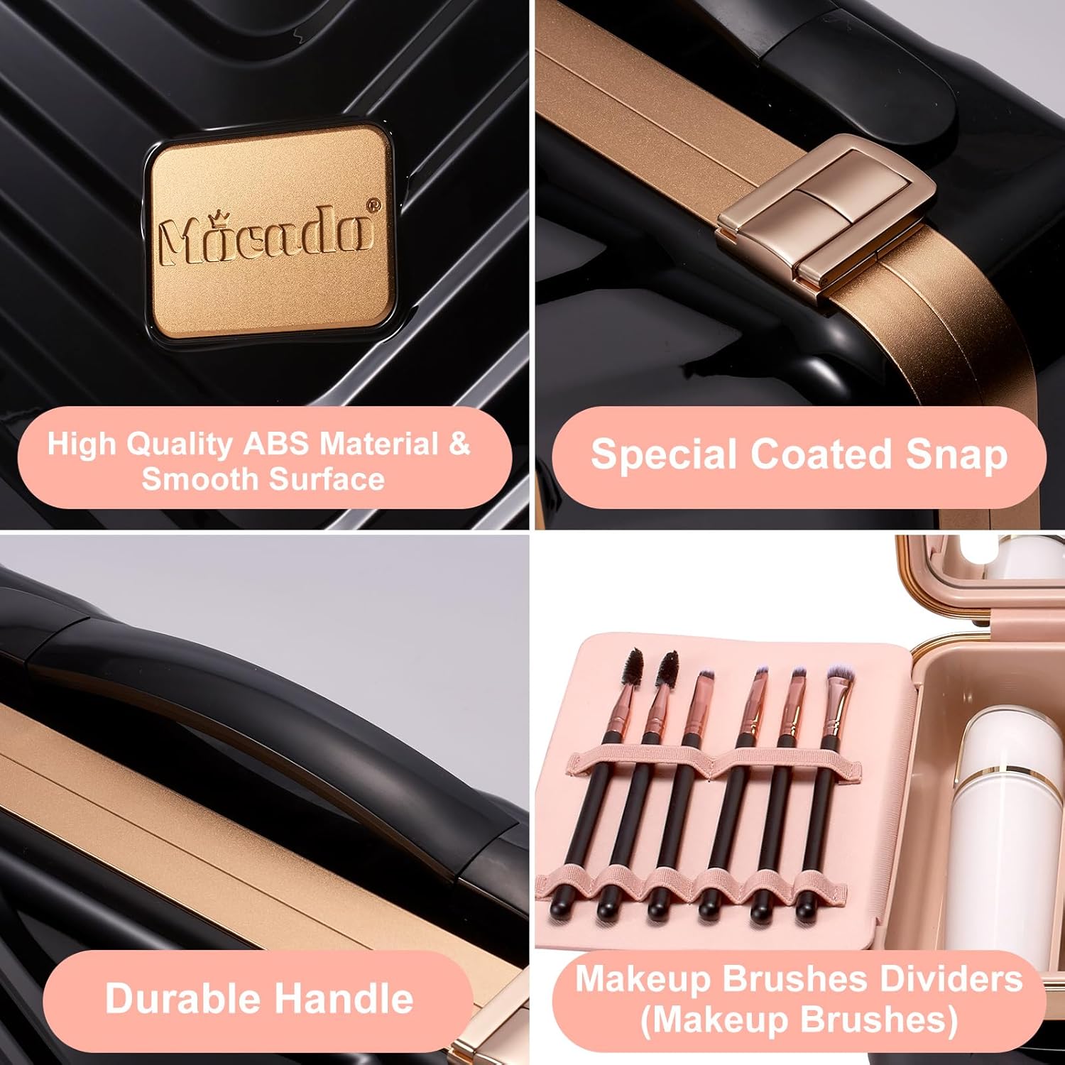 Mocado Travel Makeup Case with Lighted Mirror, 8 Brushes, and 10x Magnifier (Black) - Image 5