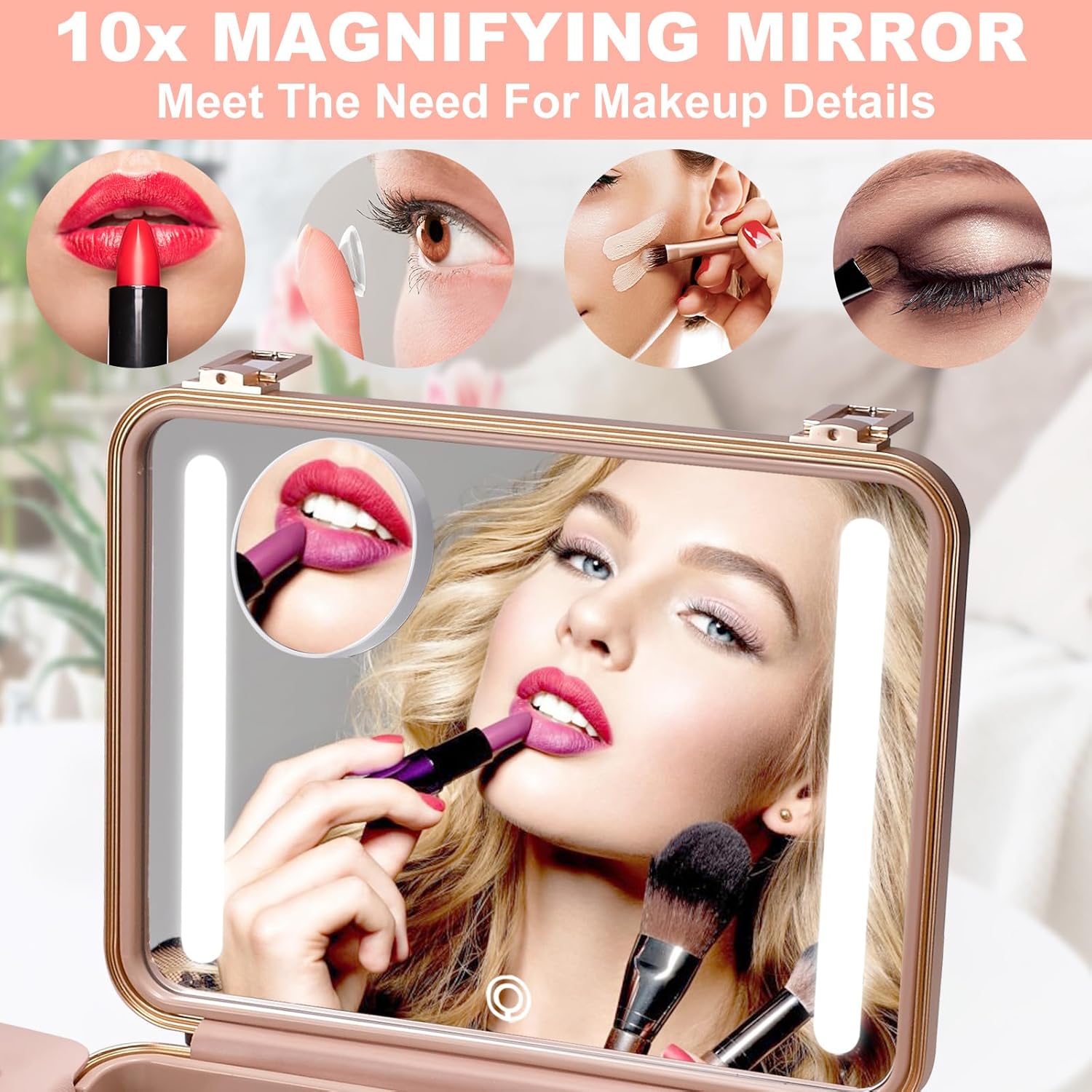 Mocado Travel Makeup Case with Lighted Mirror, 8 Brushes, and 10x Magnifier (Black) - Image 4