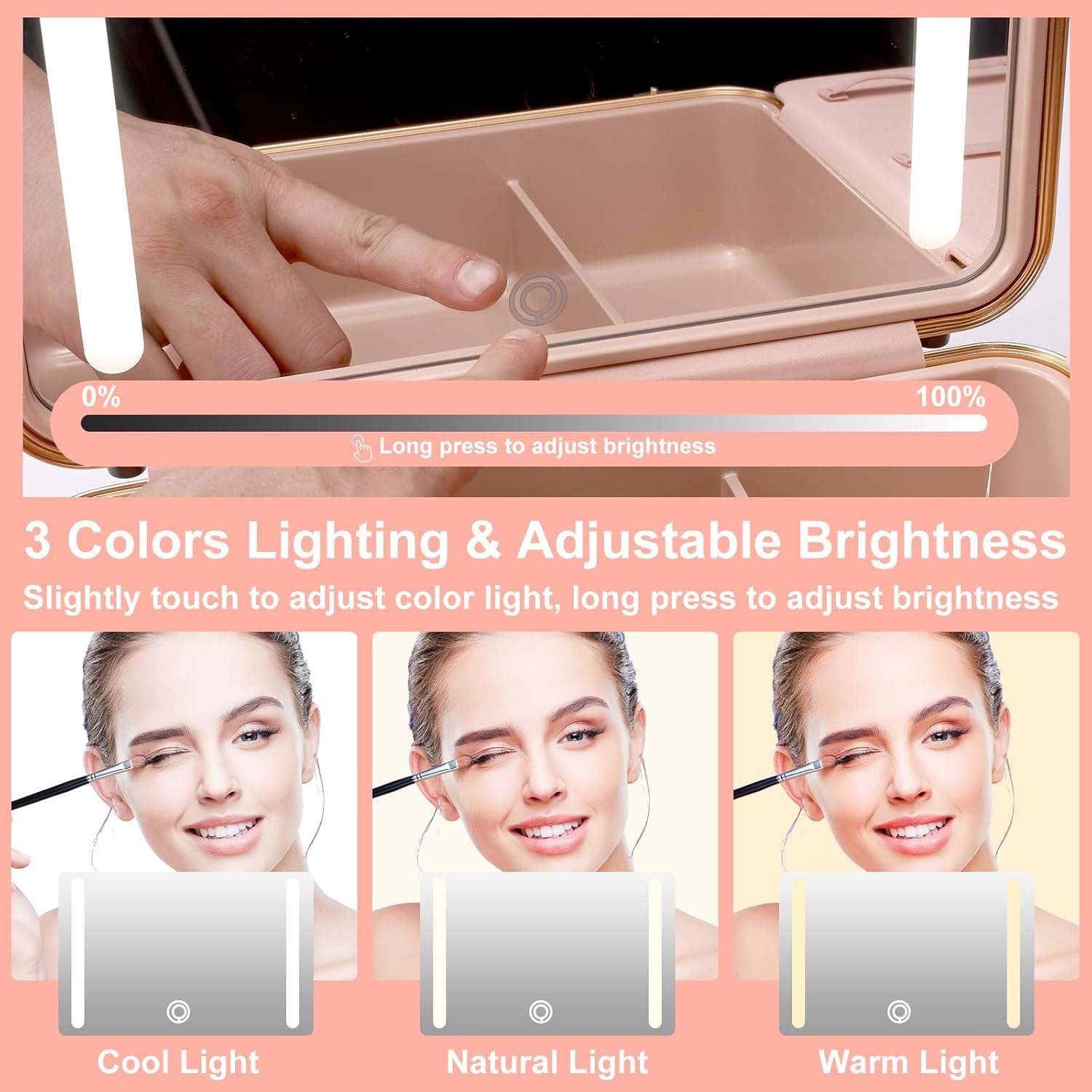 Mocado Travel Makeup Case with Lighted Mirror, 8 Brushes, and 10x Magnifier (Black) - Image 3