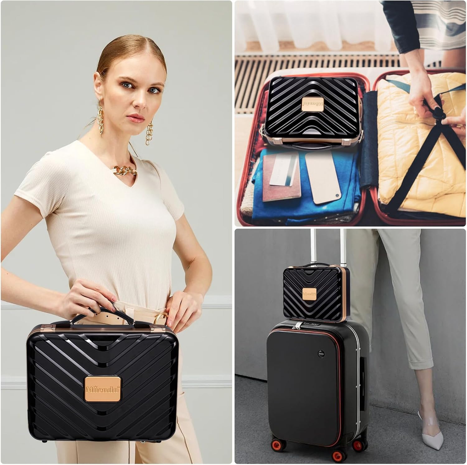 Mocado Travel Makeup Case with Lighted Mirror, 8 Brushes, and 10x Magnifier (Black) - Image 8