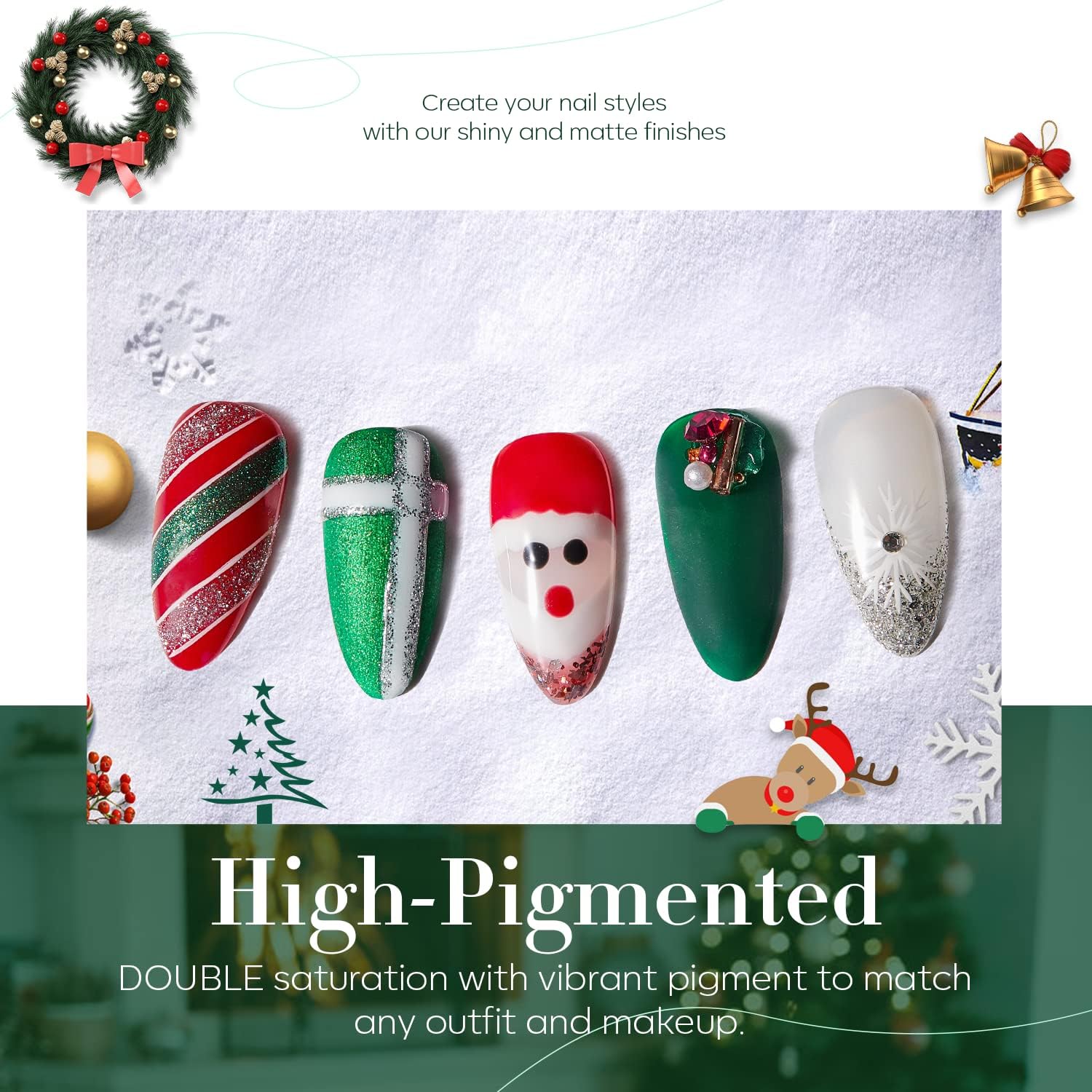 Modelones 6-Color Christmas Gel Nail Polish Set: Winter Shades & Glitter - Image 4