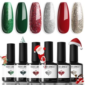 Modelones 6-Color Christmas Gel Nail Polish Set: Winter Shades & Glitter