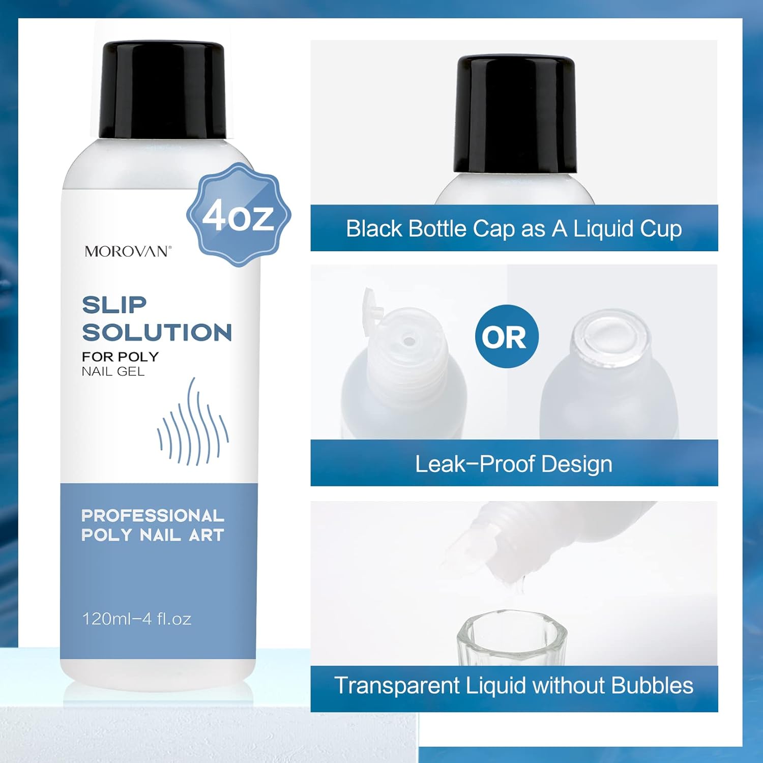 Morovan 120ml Clear Poly Gel Slip Solution for Professional Nail Extension Application - Image 8