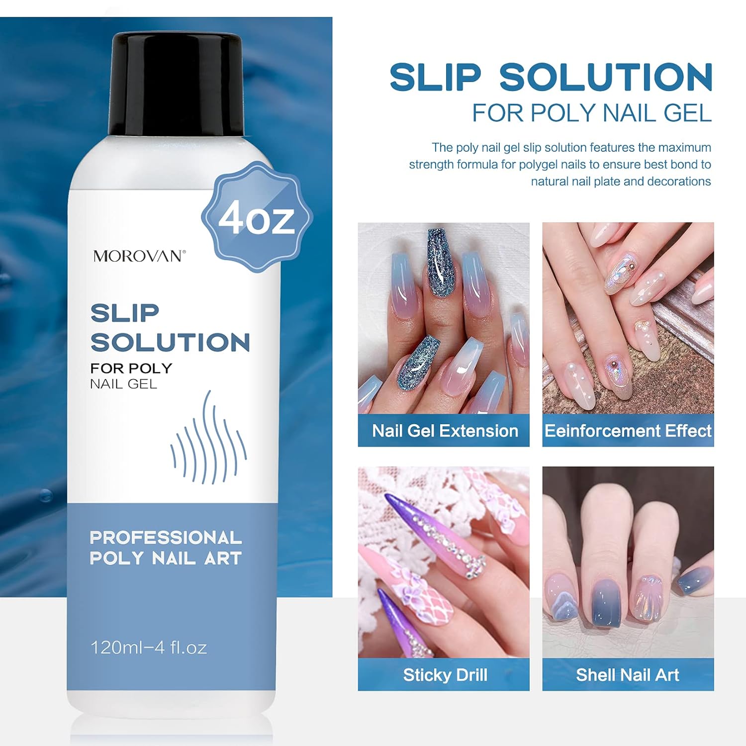 Morovan 120ml Clear Poly Gel Slip Solution for Professional Nail Extension Application - Image 4