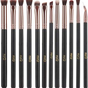 MSQ 12pcs Rose Gold Eye Makeup Brush Set, Soft Synthetic, Wood Handle