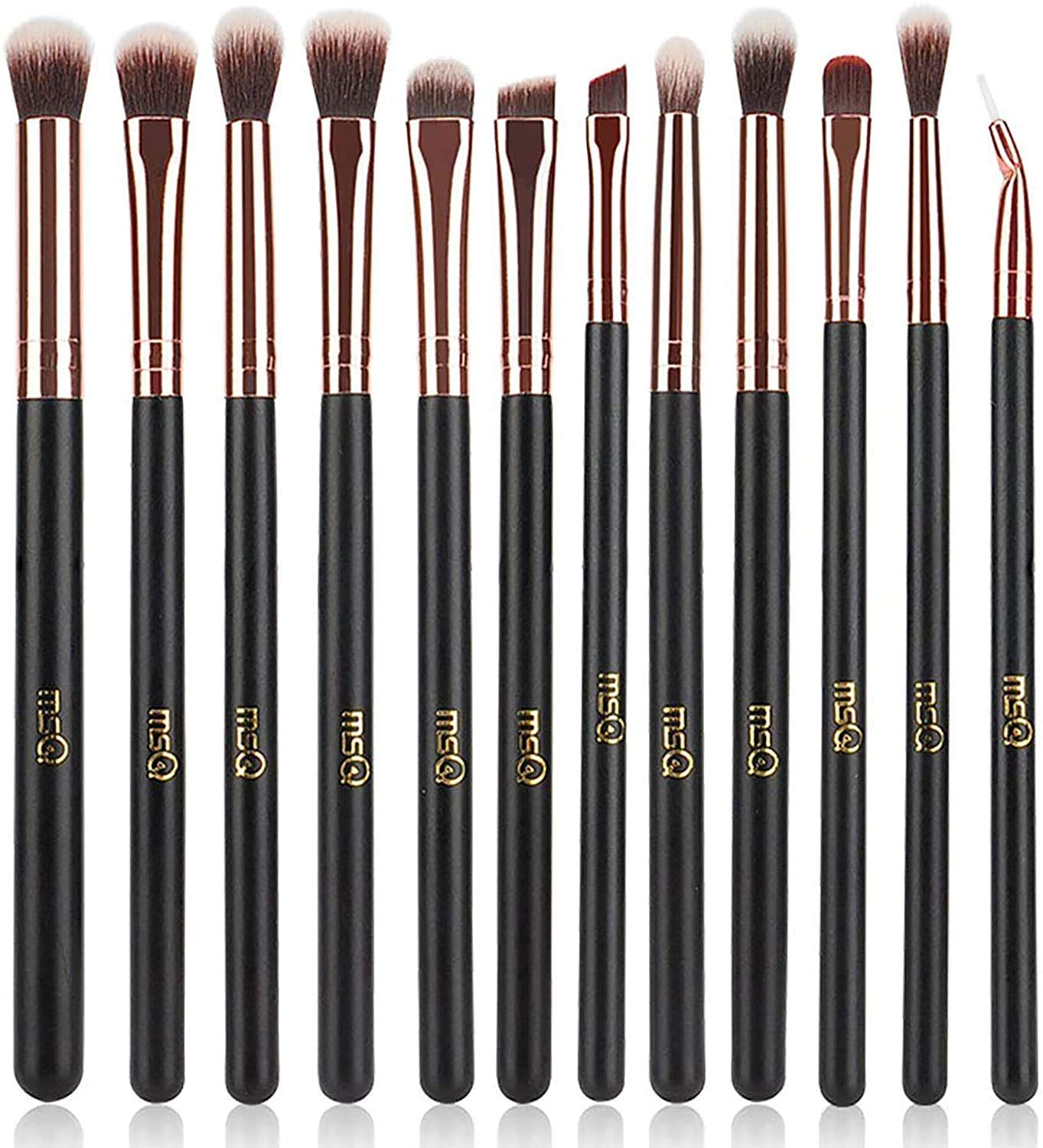 MSQ 12pcs Rose Gold Eye Makeup Brush Set, Soft Synthetic, Wood Handle
