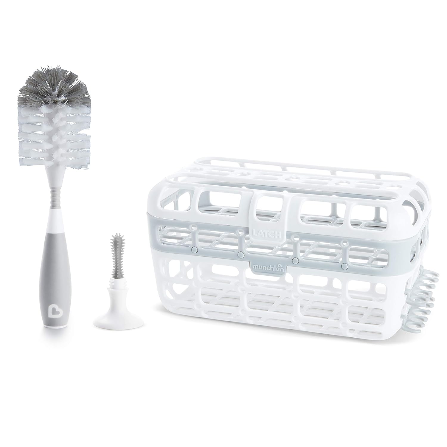 Munchkin® Baby Bottle Cleaning Set with Dishwasher Basket & Brush, Grey