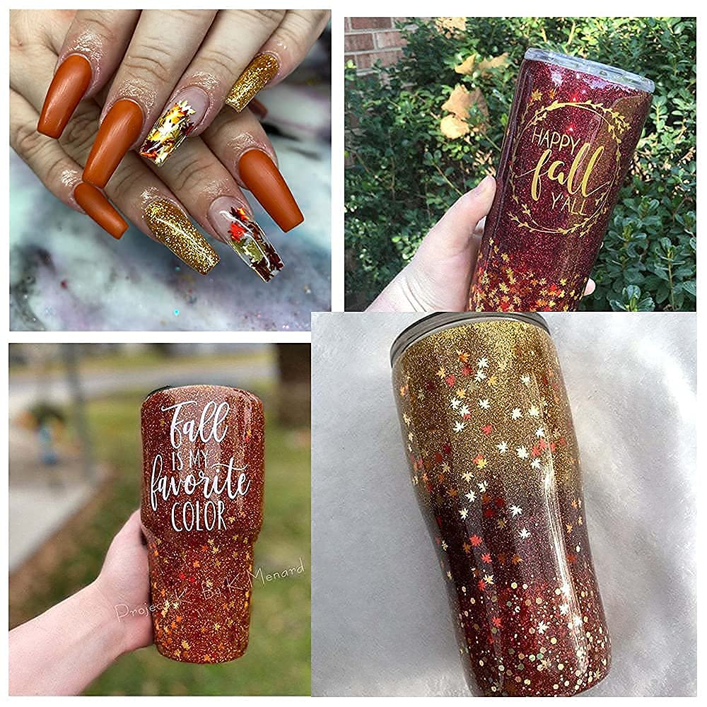 Nail Art Maple Leaf Flake 20gram Glitter Fall Leaves Metallic 3D Maple Leaf Shaped Red Yellow Orange Mixed Design Confetti -Maple Spangles for Women Girls Manicure Kit Decorations (2 Pot)… - Image 3