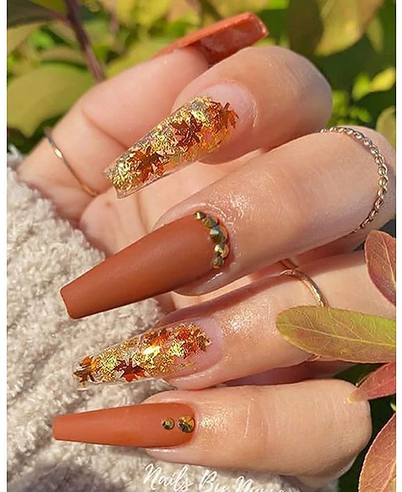 Nail Art Maple Leaf Flake 20gram Glitter Fall Leaves Metallic 3D Maple Leaf Shaped Red Yellow Orange Mixed Design Confetti -Maple Spangles for Women Girls Manicure Kit Decorations (2 Pot)… - Image 2