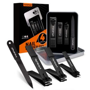 4-Pack Stainless Steel Nail Clipper Set for Men & Women, Black Tin Box