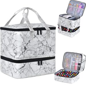 Nail Polish Organizer Case - Holds 42 Bottles & Nail Lamp, Double-layer (White)