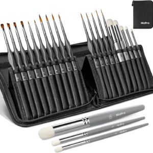 Nicpro Miniature Paint Brushes Dry brush - 20PCS Model Paint Brush Set with Nylon Case for Acrylic, Watercolor, Detail Paint Brush Drybrush for Warhammer 40k, Miniature Model, Citadel, Paint by Number