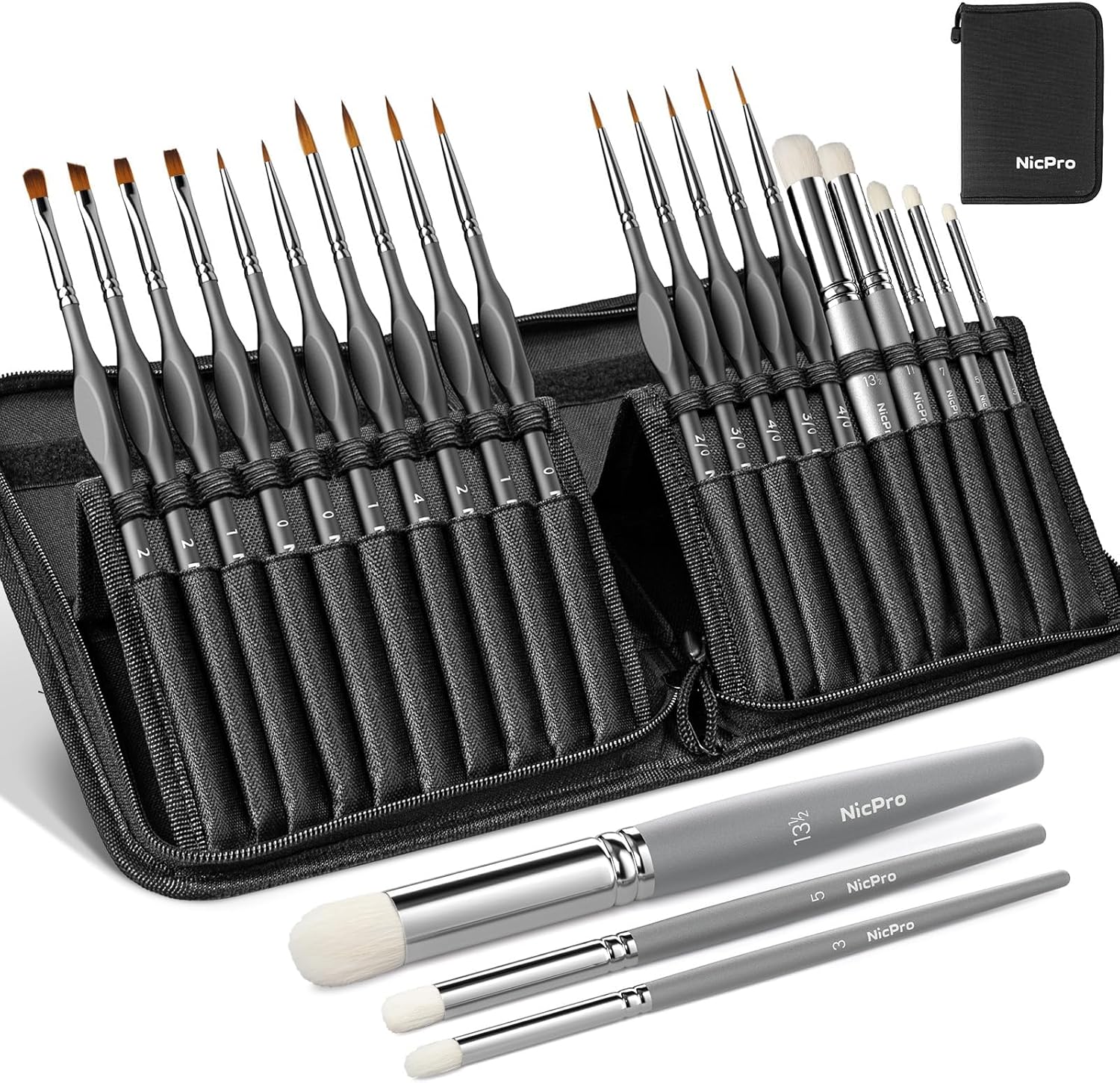 Nicpro Miniature Paint Brushes Dry brush - 20PCS Model Paint Brush Set with Nylon Case for Acrylic, Watercolor, Detail Paint Brush Drybrush for Warhammer 40k, Miniature Model, Citadel, Paint by Number