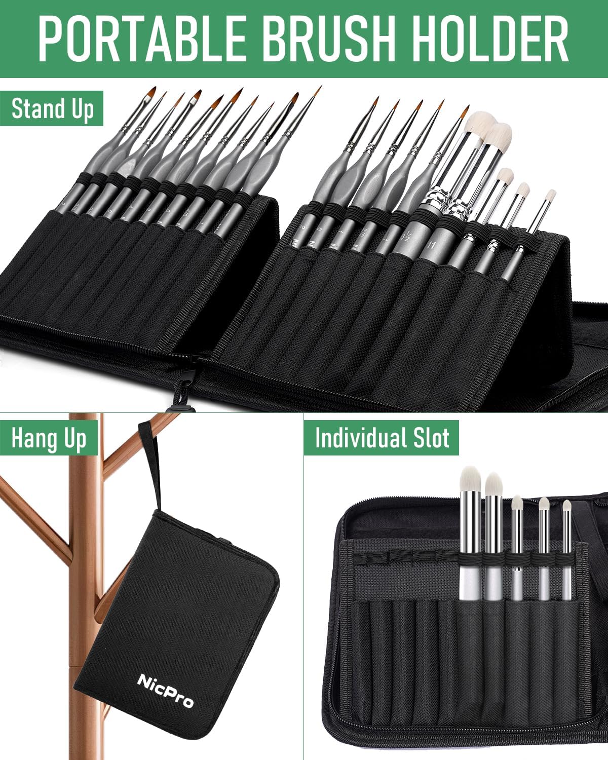Nicpro Miniature Paint Brushes Dry brush - 20PCS Model Paint Brush Set with Nylon Case for Acrylic, Watercolor, Detail Paint Brush Drybrush for Warhammer 40k, Miniature Model, Citadel, Paint by Number - Image 7
