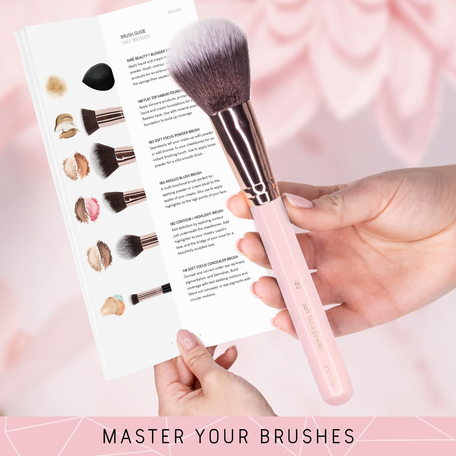 Niré Beauty 15-Piece Pink Makeup Brush Set with Case, Sponge, and Cleaner - Image 4