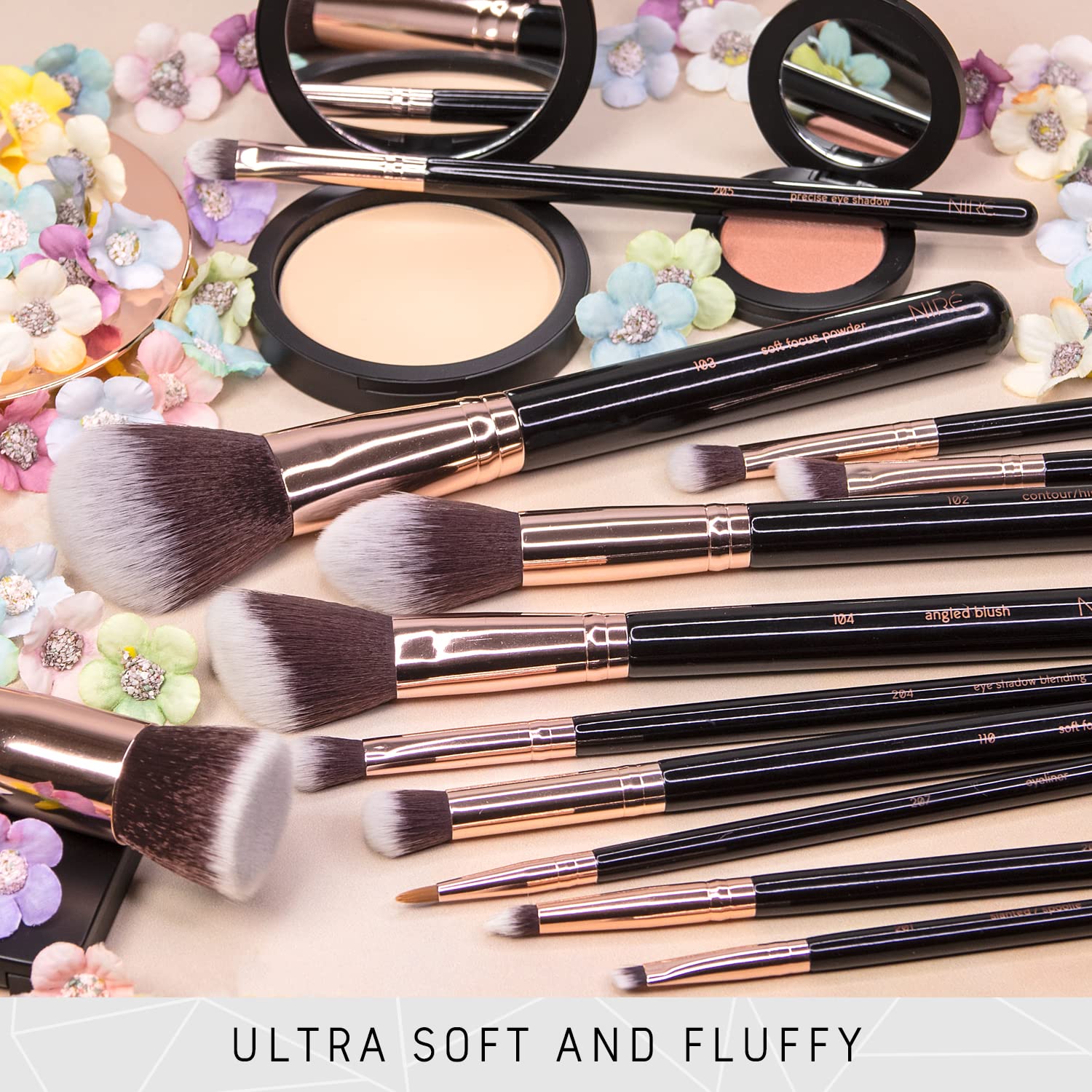 Niré Beauty 15-Piece Vegan Makeup Brush Set with Case, Sponge, Cleaner & Guide - Image 7