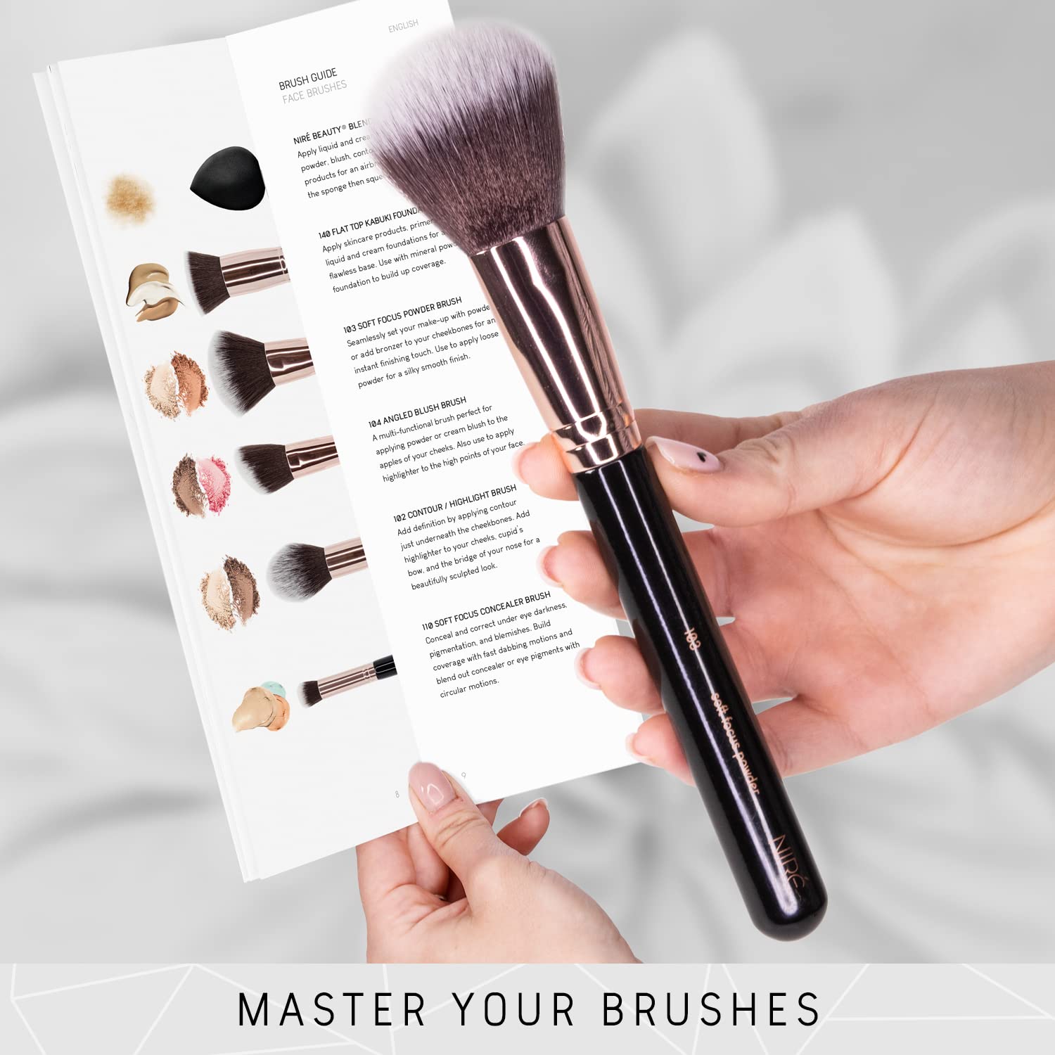 Niré Beauty 15-Piece Vegan Makeup Brush Set with Case, Sponge, Cleaner & Guide - Image 4
