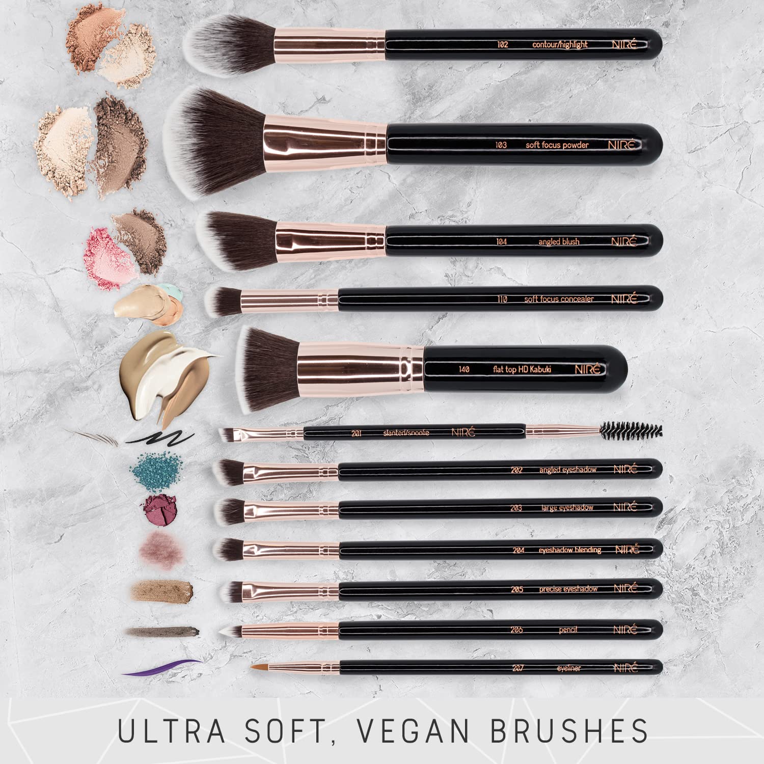 Niré Beauty 15-Piece Vegan Makeup Brush Set with Case, Sponge, Cleaner & Guide - Image 2